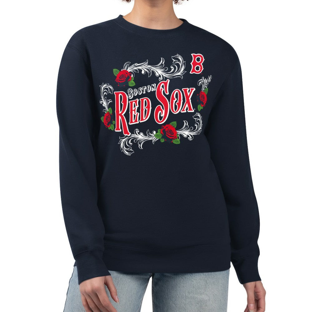 Boston Red Sox G-III 4Her by Carl Banks Women's Retro Roses Fleece Pullover Sweatshirt - MLB