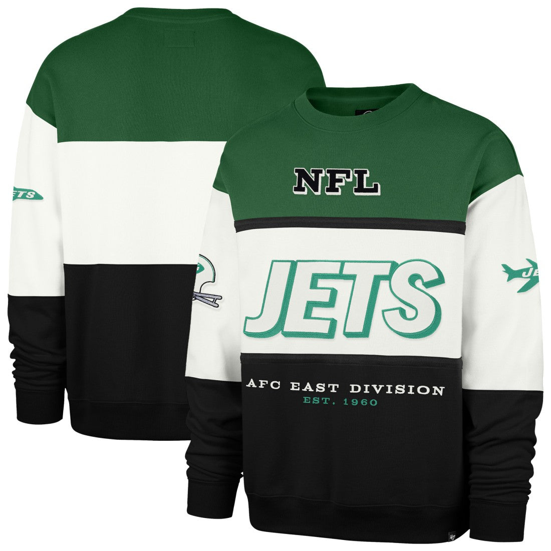 New York Jets '47 Throwback Breeze Maximalist Sweatshirt Kelly Green/Black | 47 brand