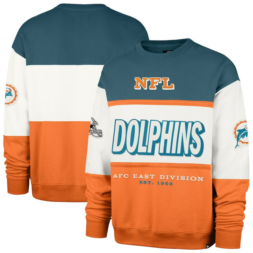 Miami Dolphins '47 Throwback Breeze Maximalist Sweatshirt Aqua/Orange | 47 brand
