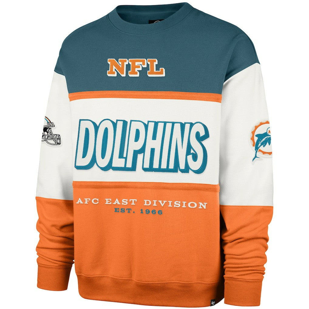 Miami Dolphins '47 Throwback Breeze Maximalist Sweatshirt Aqua/Orange | 47 brand
