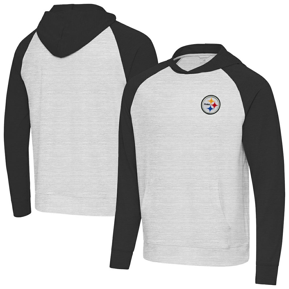 Pittsburgh Steelers Antigua Urgent Pullover Hoodie Black/Heather Gray | NFL