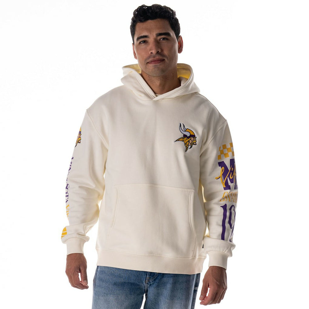Minnesota Vikings The Wild Collective Unisex Stacked Graphic Sleeve Fleece Hoodie Cream | NFL