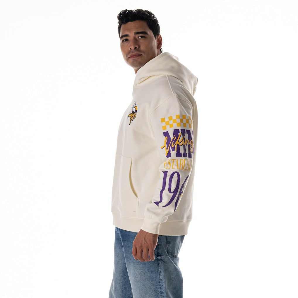 Minnesota Vikings The Wild Collective Unisex Stacked Graphic Sleeve Fleece Hoodie Cream | NFL