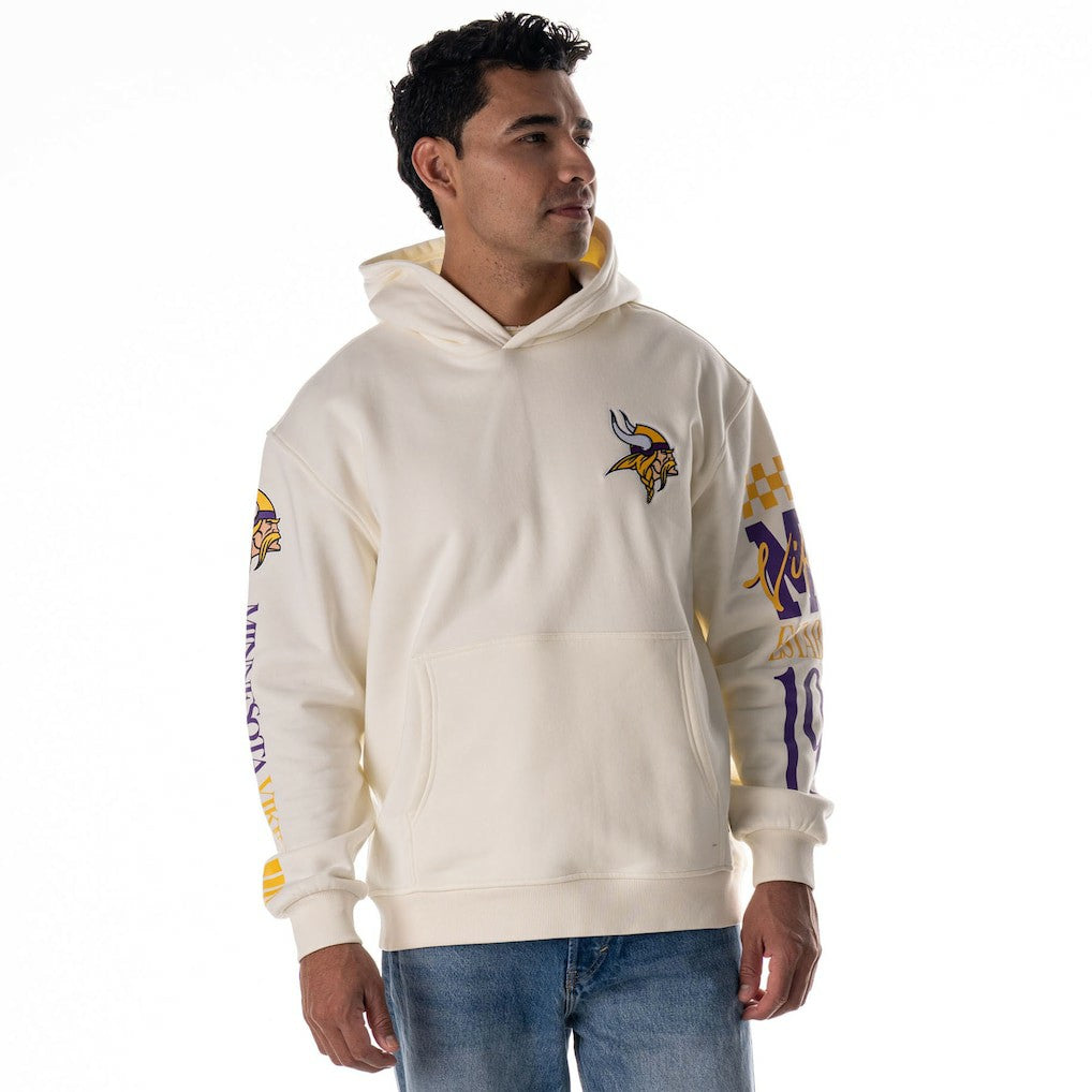 Minnesota Vikings The Wild Collective Unisex Stacked Graphic Sleeve Fleece Hoodie Cream | NFL