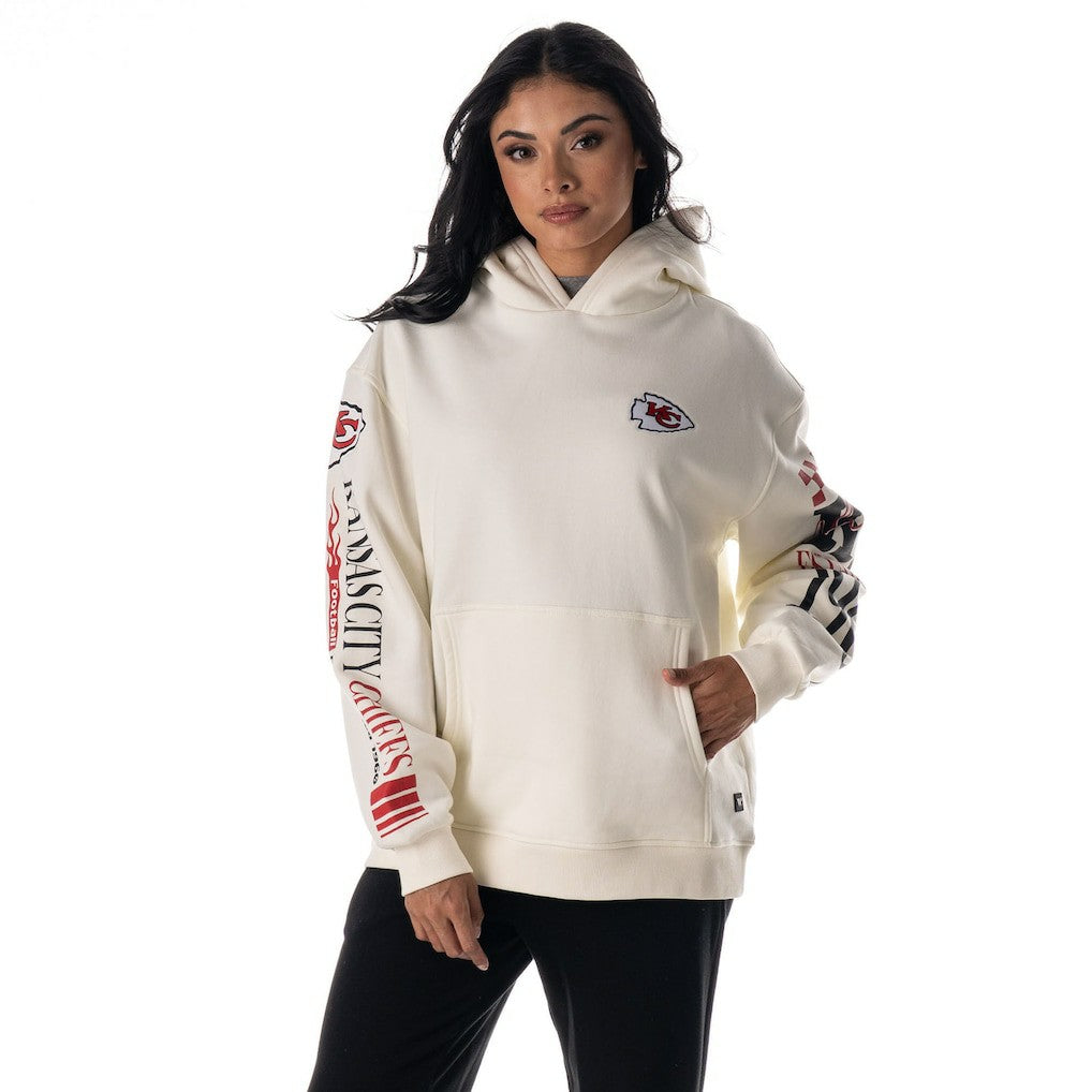 Kansas City Chiefs The Wild Collective Unisex Stacked Graphic Sleeve Fleece Hoodie Cream | NFL