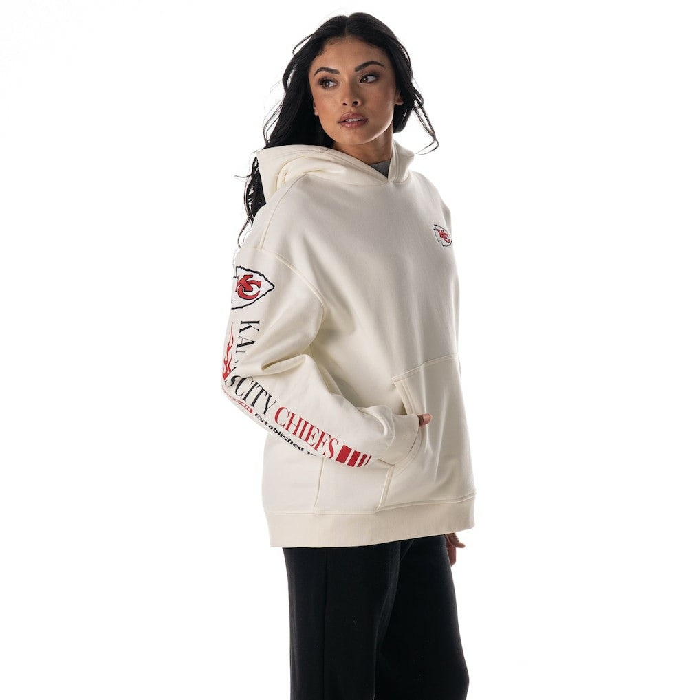 Kansas City Chiefs The Wild Collective Unisex Stacked Graphic Sleeve Fleece Hoodie Cream | NFL