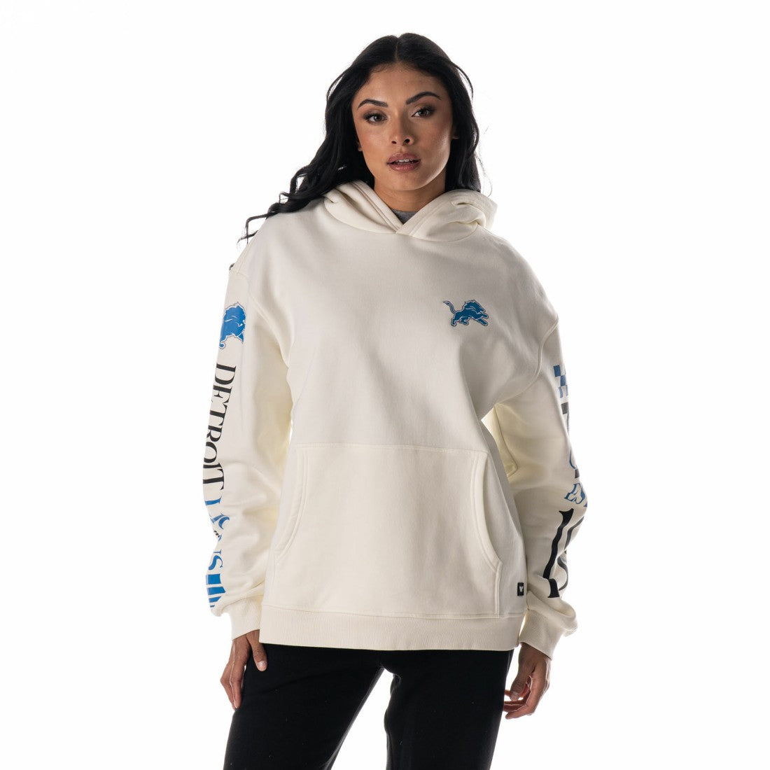 Detroit Lions The Wild Collective Unisex Stacked Graphic Sleeve Fleece Hoodie Cream | NFL