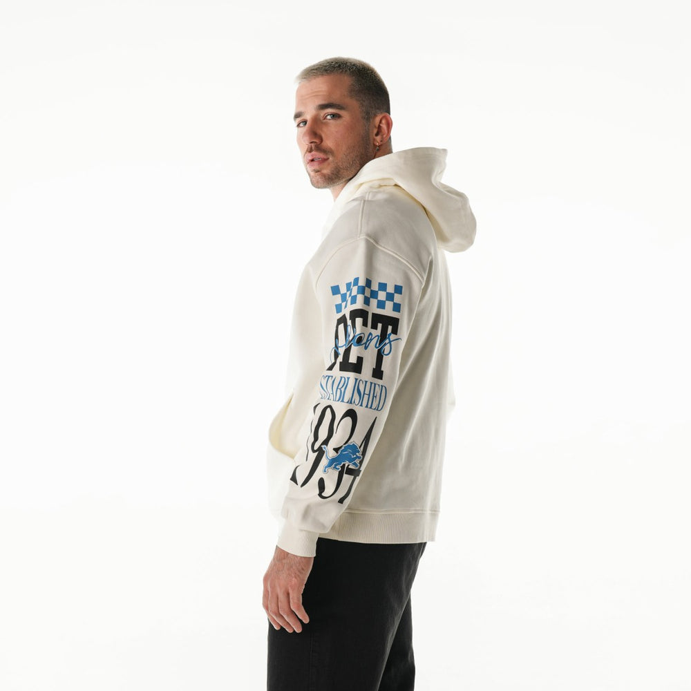 Detroit Lions The Wild Collective Unisex Stacked Graphic Sleeve Fleece Hoodie Cream | NFL