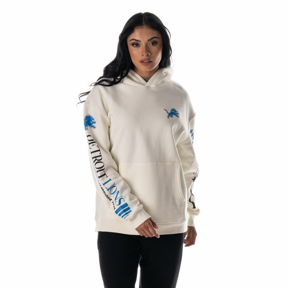 Detroit Lions The Wild Collective Unisex Stacked Graphic Sleeve Fleece Hoodie Cream | NFL
