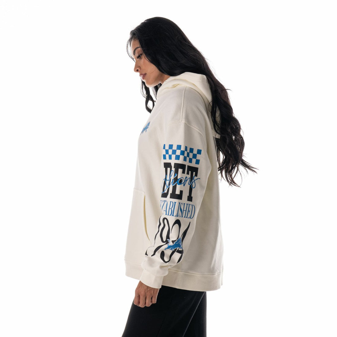 Detroit Lions The Wild Collective Unisex Stacked Graphic Sleeve Fleece Hoodie Cream | NFL