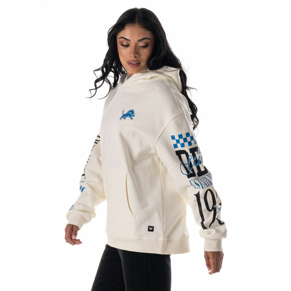 Detroit Lions The Wild Collective Unisex Stacked Graphic Sleeve Fleece Hoodie Cream | NFL