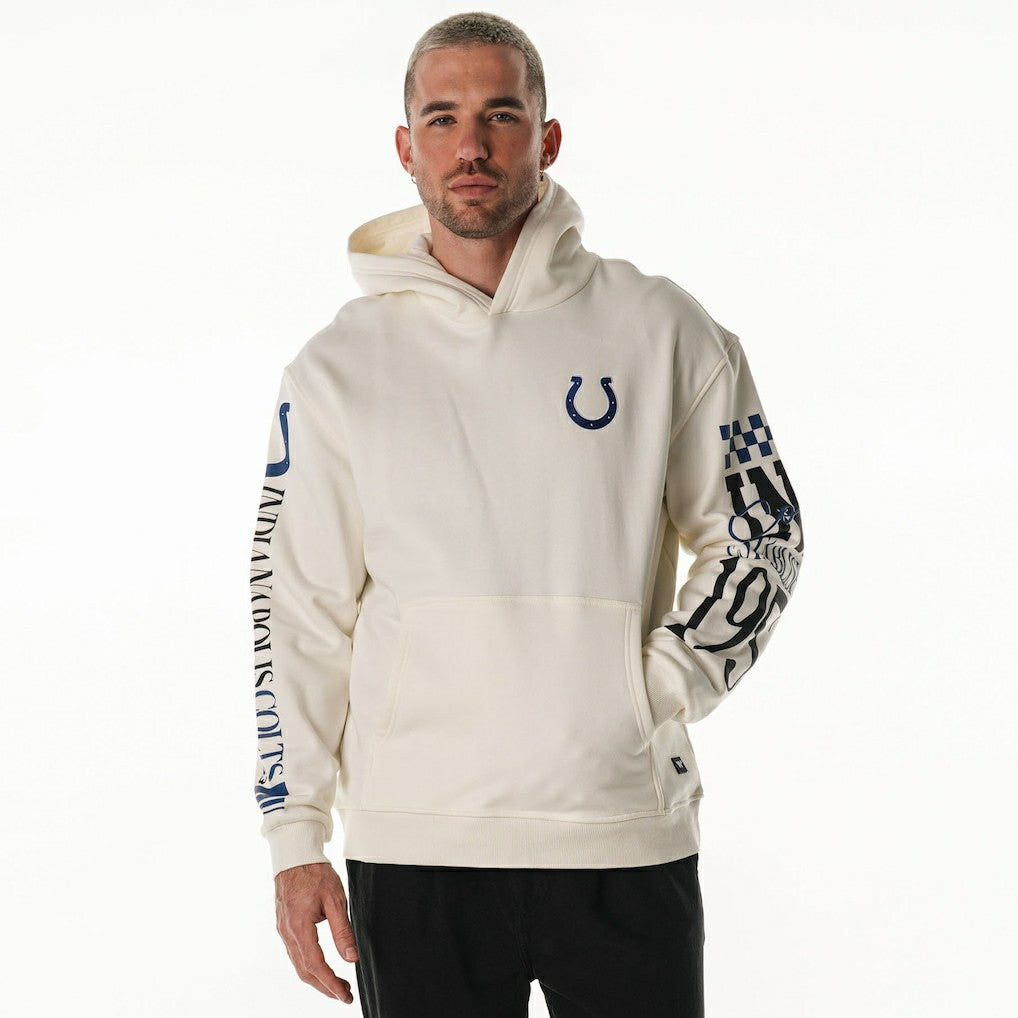 Indianapolis Colts The Wild Collective Unisex Stacked Graphic Sleeve Fleece Hoodie Cream | NFL