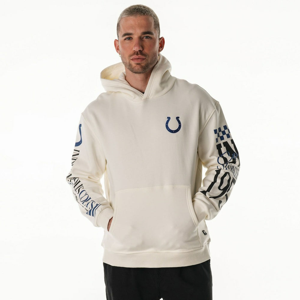 Indianapolis Colts The Wild Collective Unisex Stacked Graphic Sleeve Fleece Hoodie Cream | NFL
