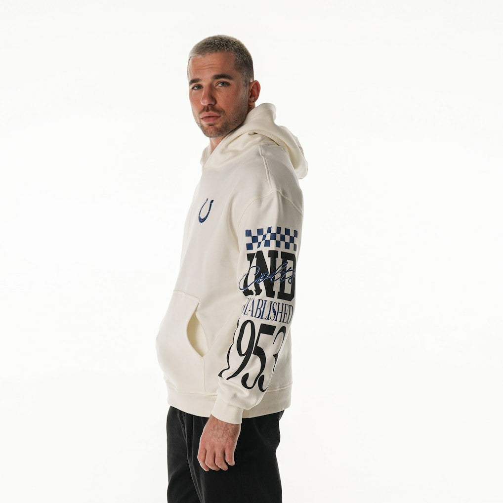Indianapolis Colts The Wild Collective Unisex Stacked Graphic Sleeve Fleece Hoodie Cream | NFL