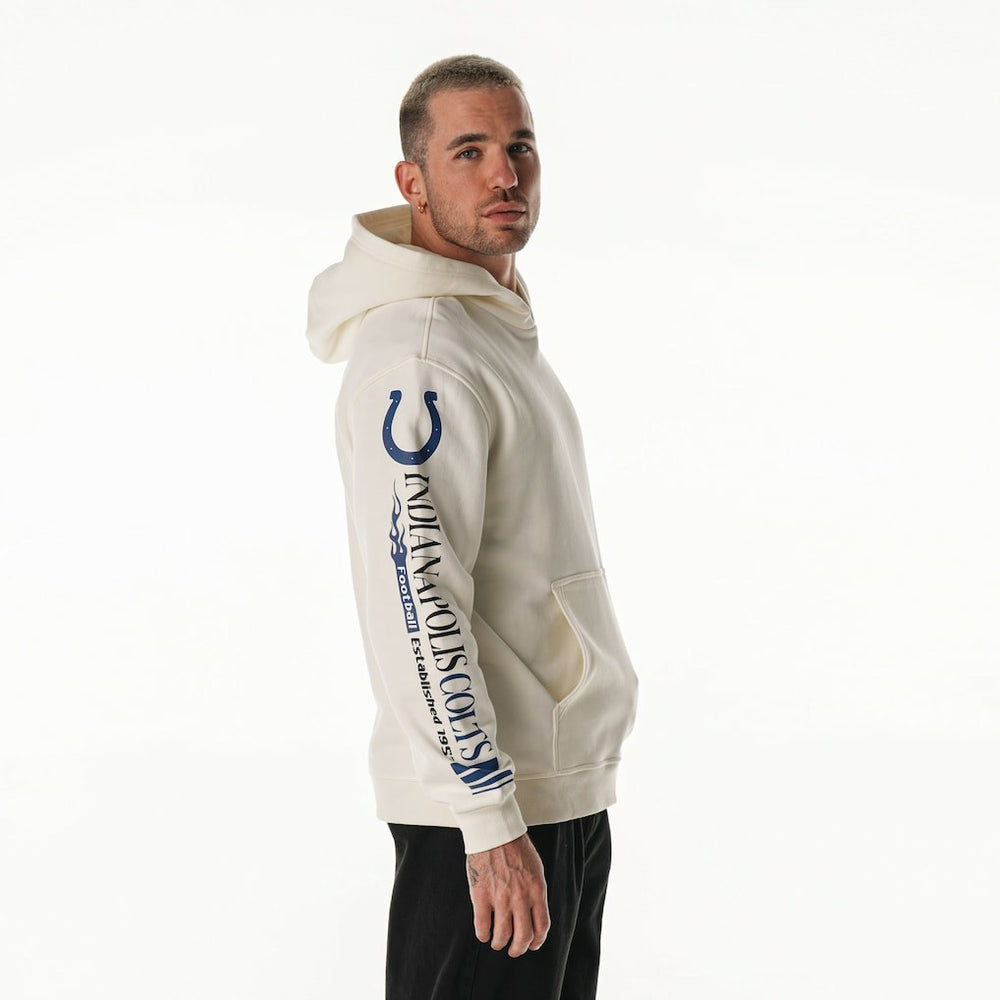 Indianapolis Colts The Wild Collective Unisex Stacked Graphic Sleeve Fleece Hoodie Cream | NFL