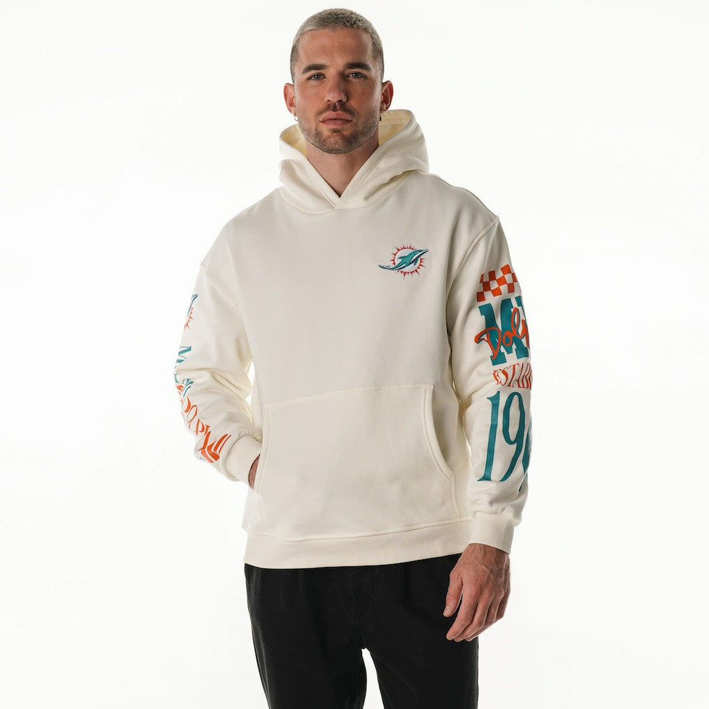 Miami Dolphins The Wild Collective Unisex Stacked Graphic Sleeve Fleece Hoodie Cream | NFL