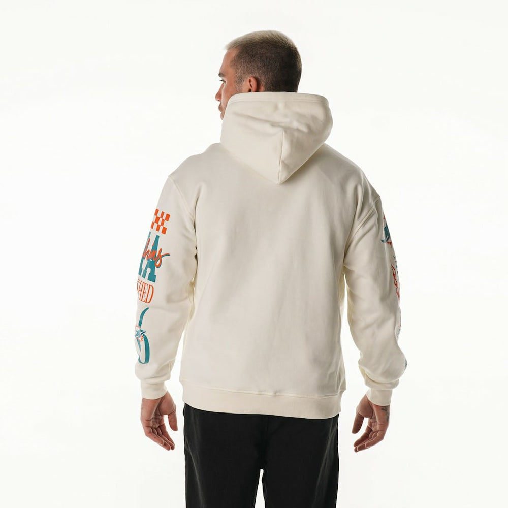 Miami Dolphins The Wild Collective Unisex Stacked Graphic Sleeve Fleece Hoodie Cream | NFL