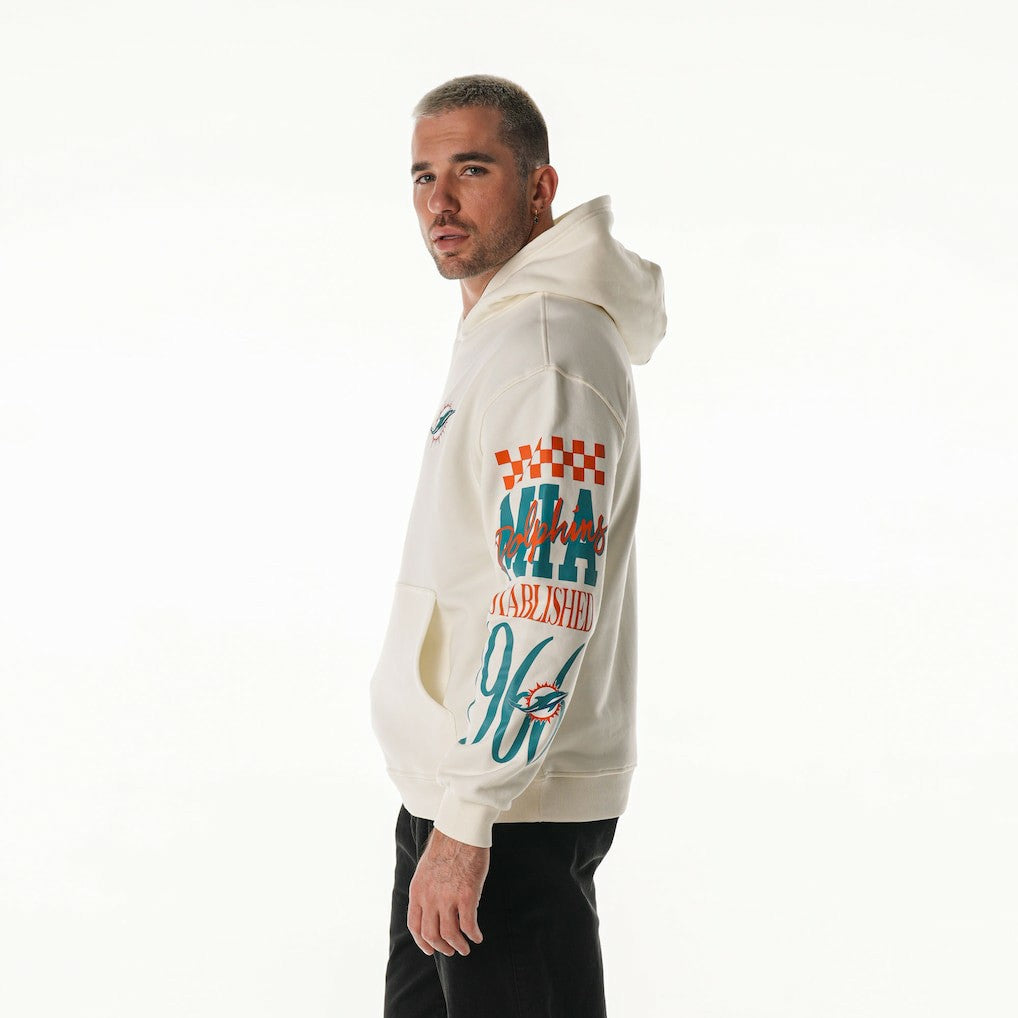 Miami Dolphins The Wild Collective Unisex Stacked Graphic Sleeve Fleece Hoodie Cream | NFL