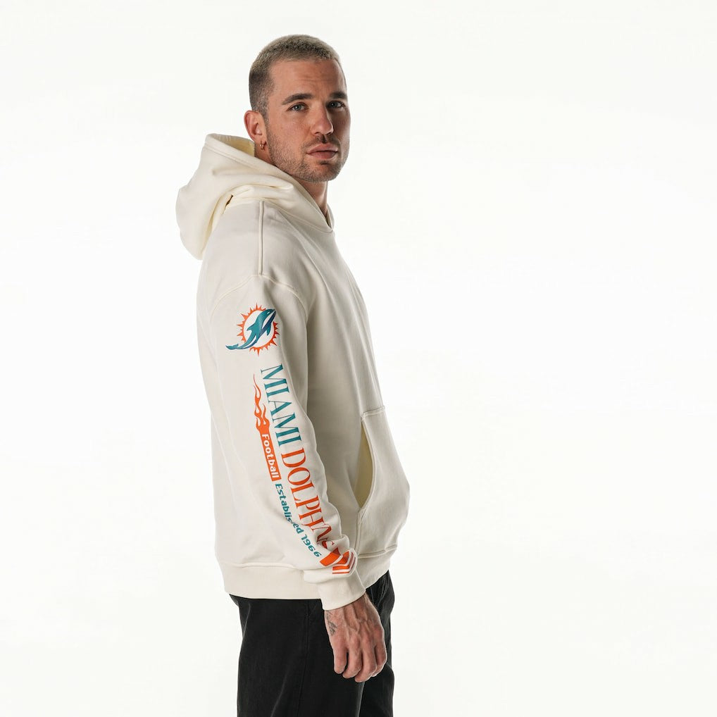 Miami Dolphins The Wild Collective Unisex Stacked Graphic Sleeve Fleece Hoodie Cream | NFL