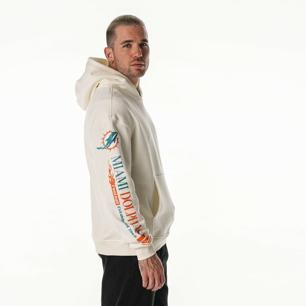 Miami Dolphins The Wild Collective Unisex Stacked Graphic Sleeve Fleece Hoodie Cream | NFL
