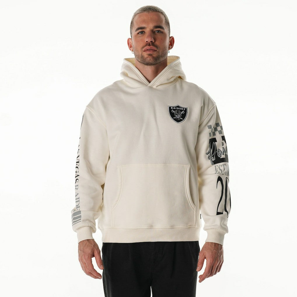 Las Vegas Raiders The Wild Collective Unisex Stacked Graphic Sleeve Fleece Hoodie Cream | NFL