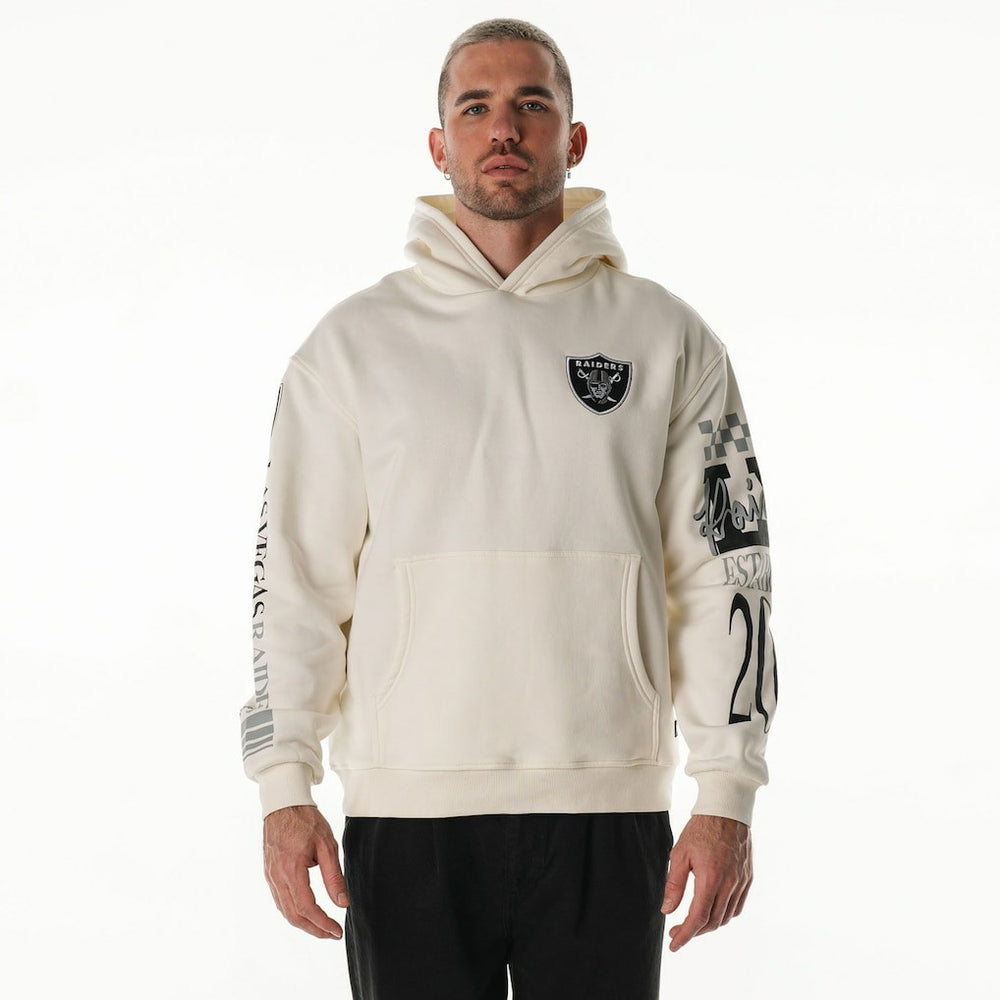 Las Vegas Raiders The Wild Collective Unisex Stacked Graphic Sleeve Fleece Hoodie Cream | NFL