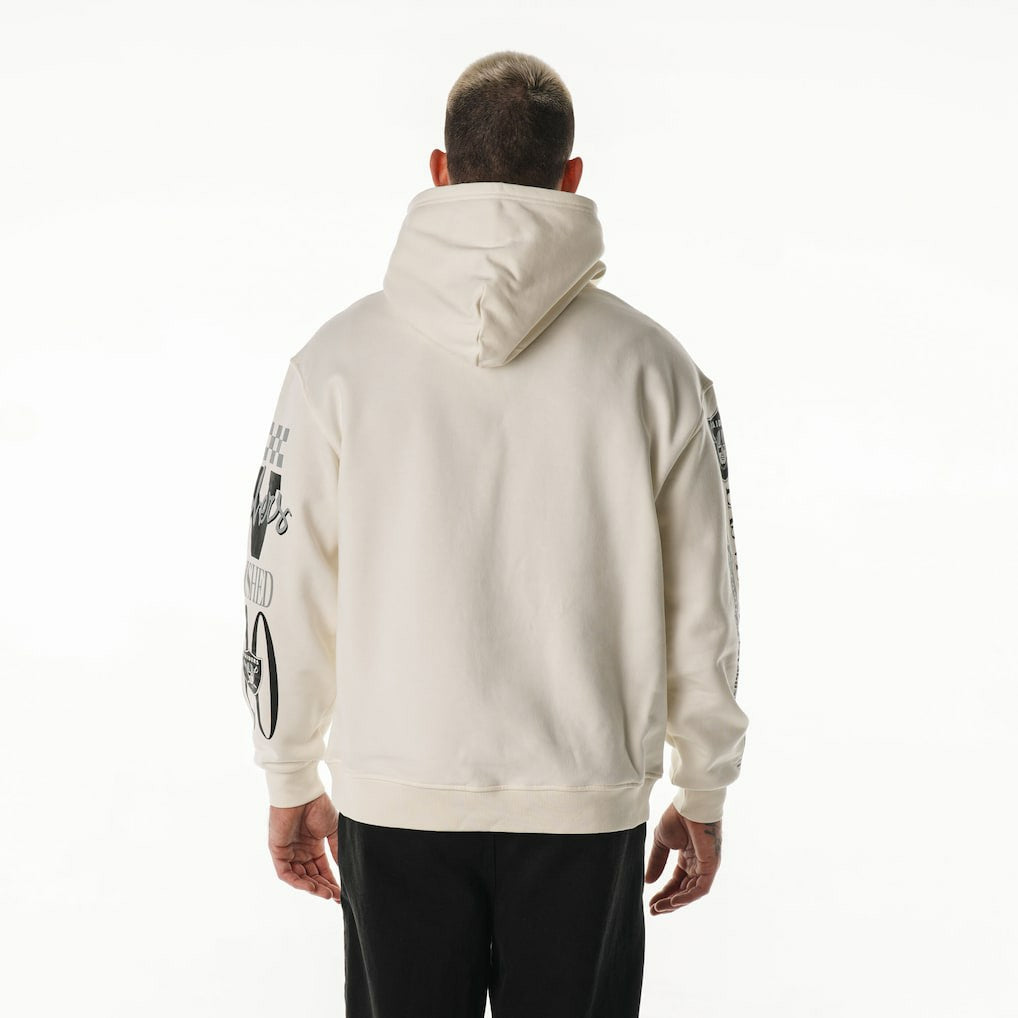 Las Vegas Raiders The Wild Collective Unisex Stacked Graphic Sleeve Fleece Hoodie Cream | NFL