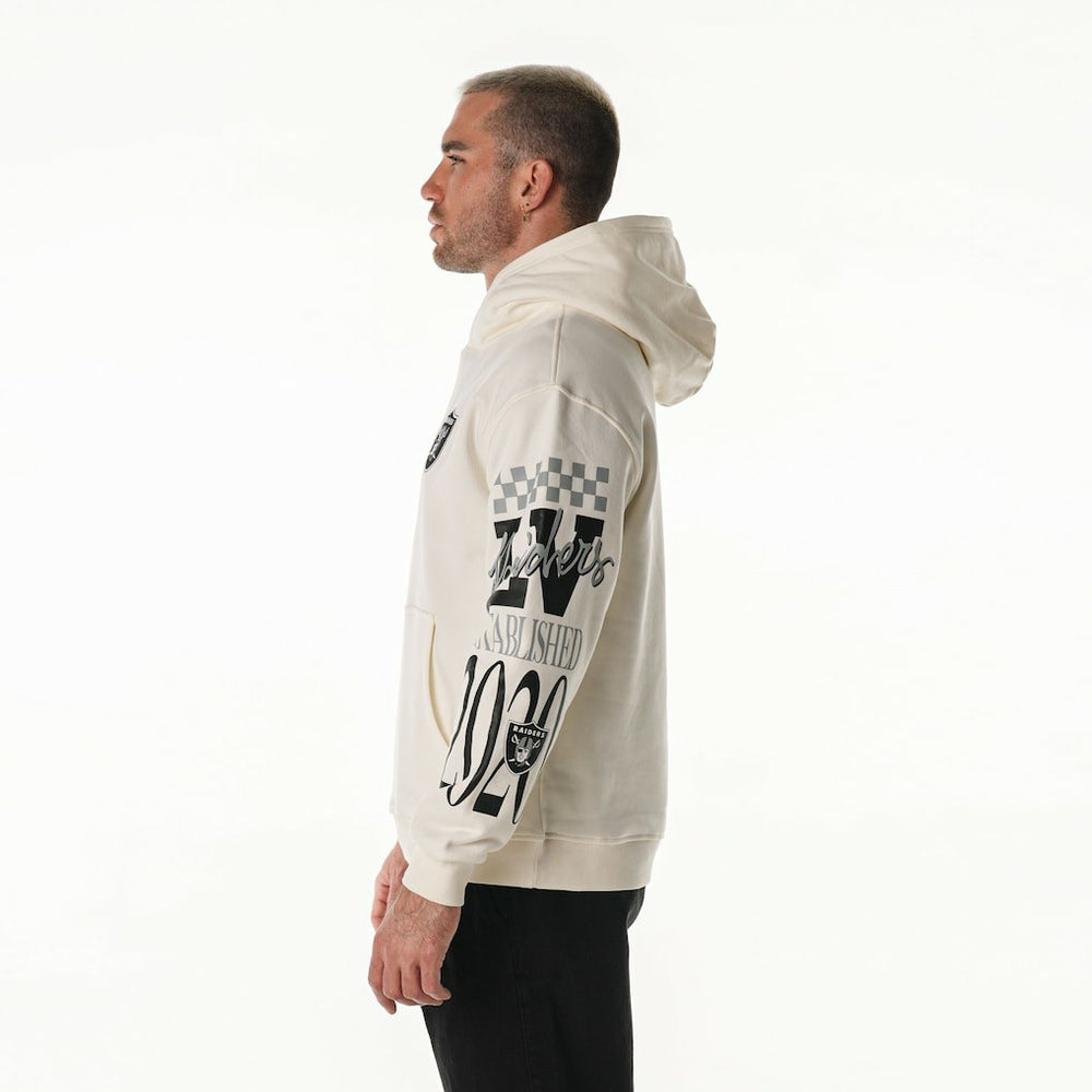 Las Vegas Raiders The Wild Collective Unisex Stacked Graphic Sleeve Fleece Hoodie Cream | NFL
