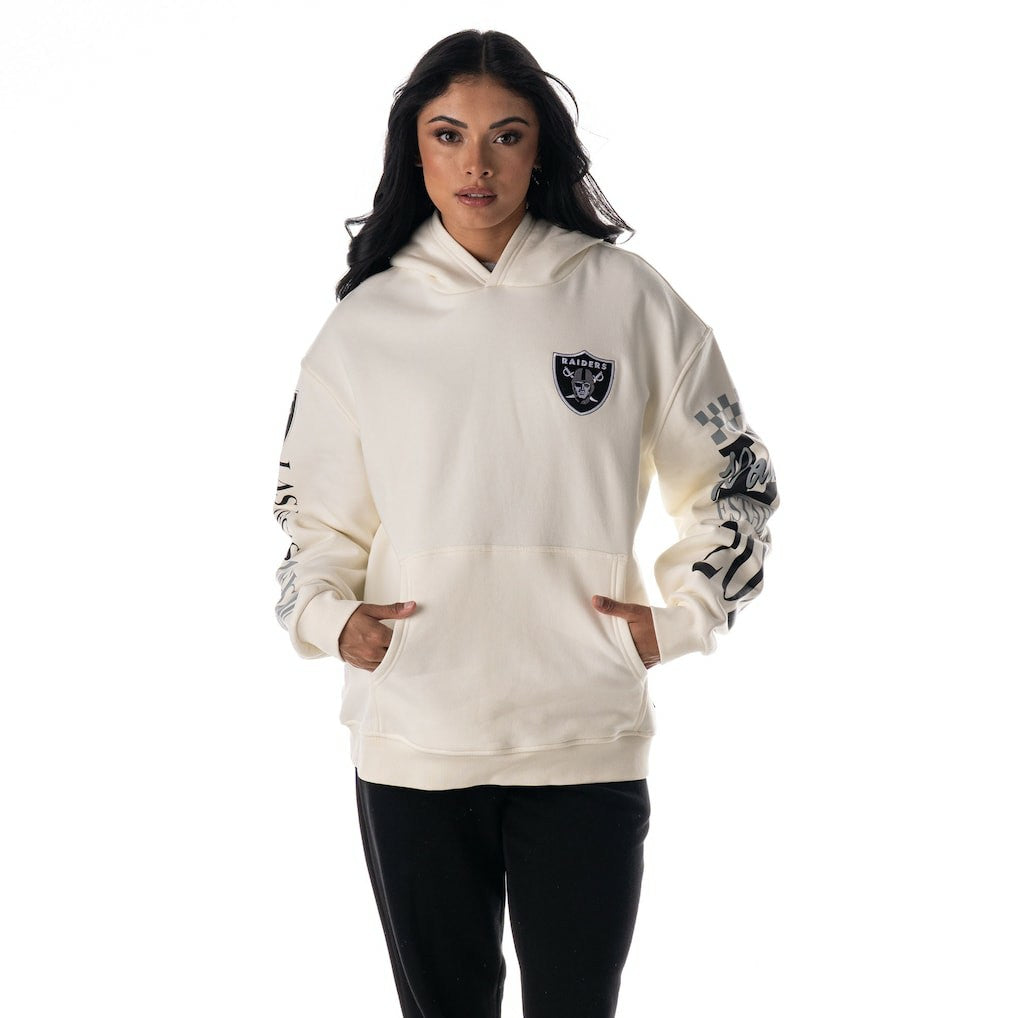 Las Vegas Raiders The Wild Collective Unisex Stacked Graphic Sleeve Fleece Hoodie Cream | NFL