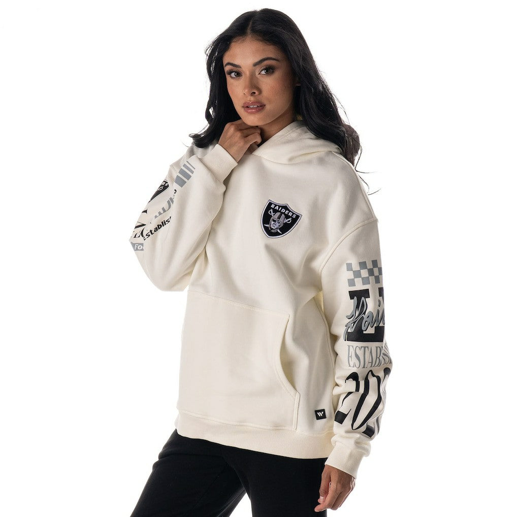 Las Vegas Raiders The Wild Collective Unisex Stacked Graphic Sleeve Fleece Hoodie Cream | NFL