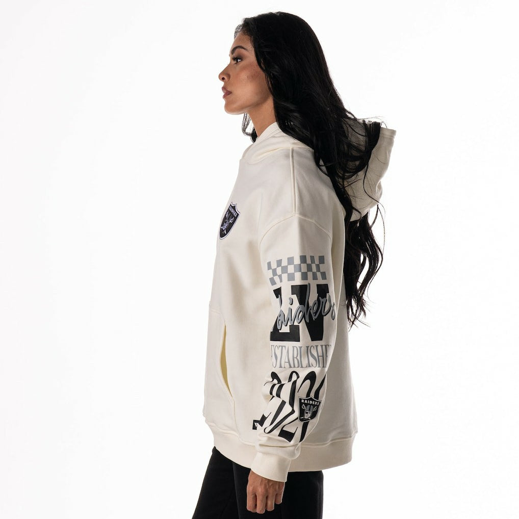 Las Vegas Raiders The Wild Collective Unisex Stacked Graphic Sleeve Fleece Hoodie Cream | NFL