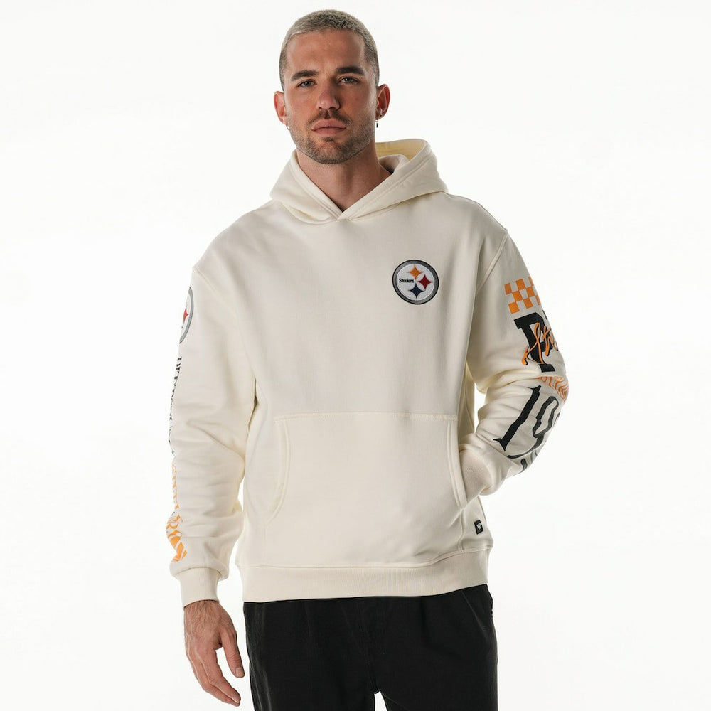 Pittsburgh Steelers The Wild Collective Unisex Stacked Graphic Sleeve Fleece Hoodie Cream | NFL