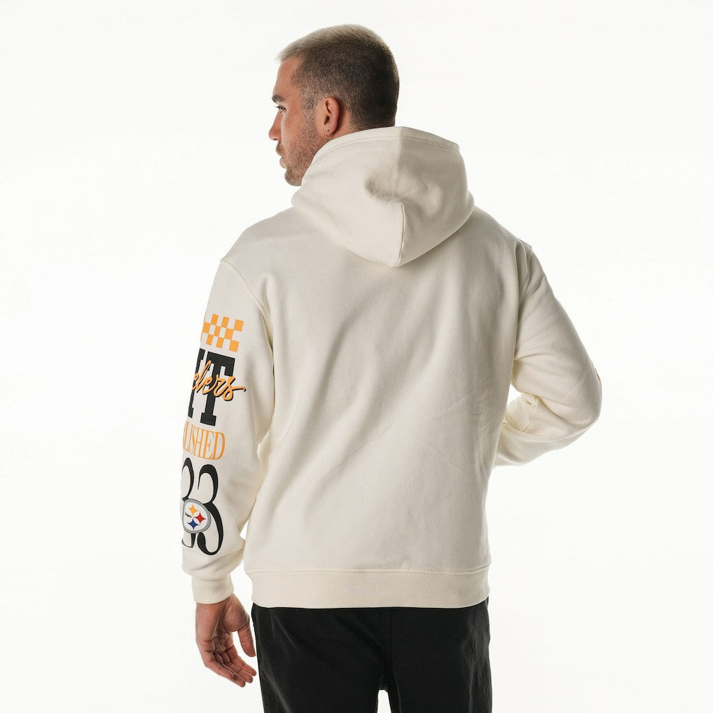 Pittsburgh Steelers The Wild Collective Unisex Stacked Graphic Sleeve Fleece Hoodie Cream | NFL