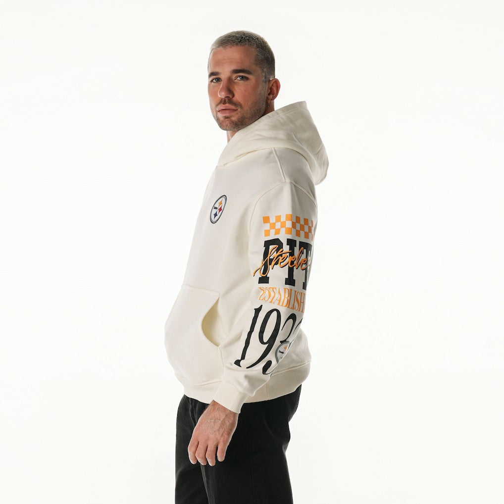 Pittsburgh Steelers The Wild Collective Unisex Stacked Graphic Sleeve Fleece Hoodie Cream | NFL