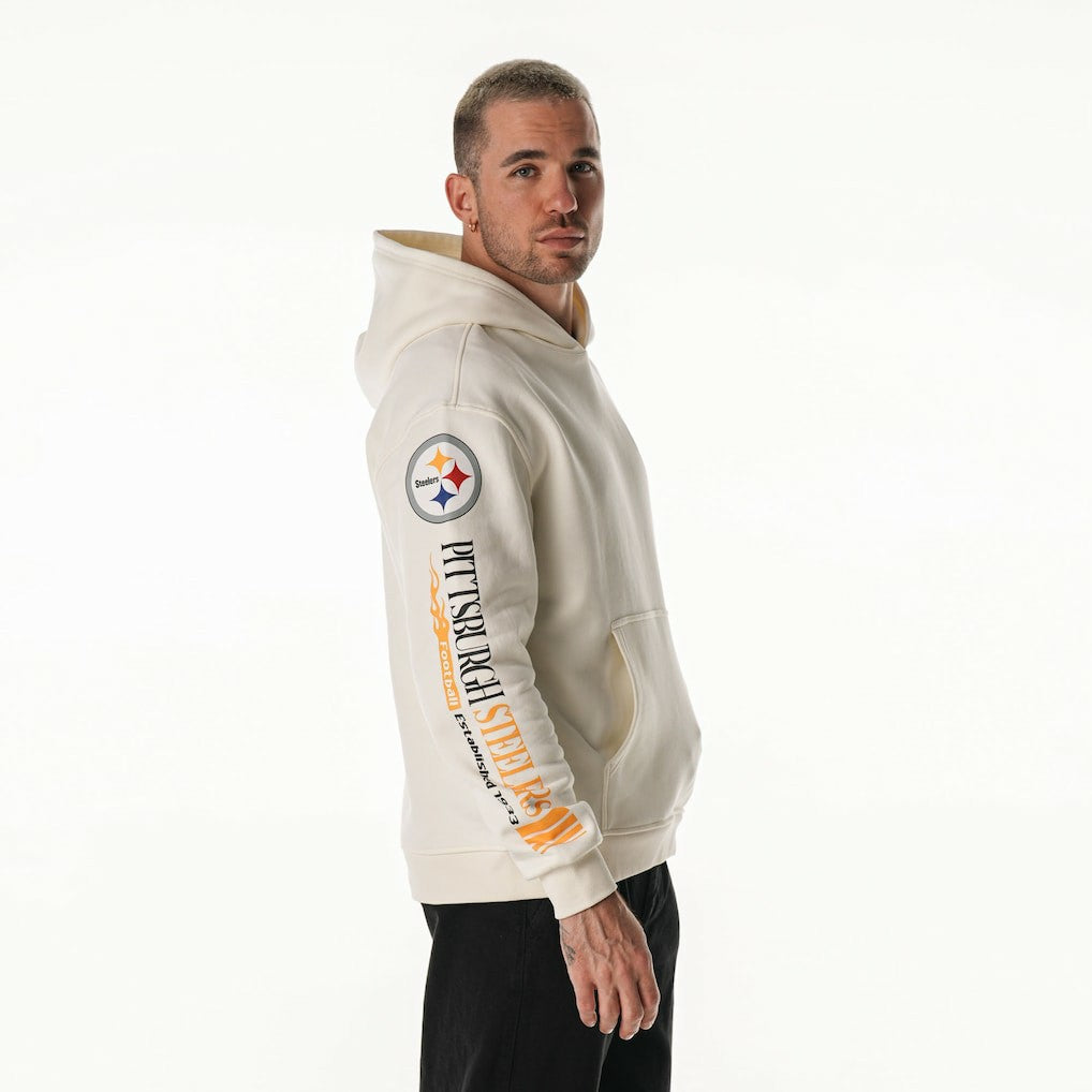 Pittsburgh Steelers The Wild Collective Unisex Stacked Graphic Sleeve Fleece Hoodie Cream | NFL