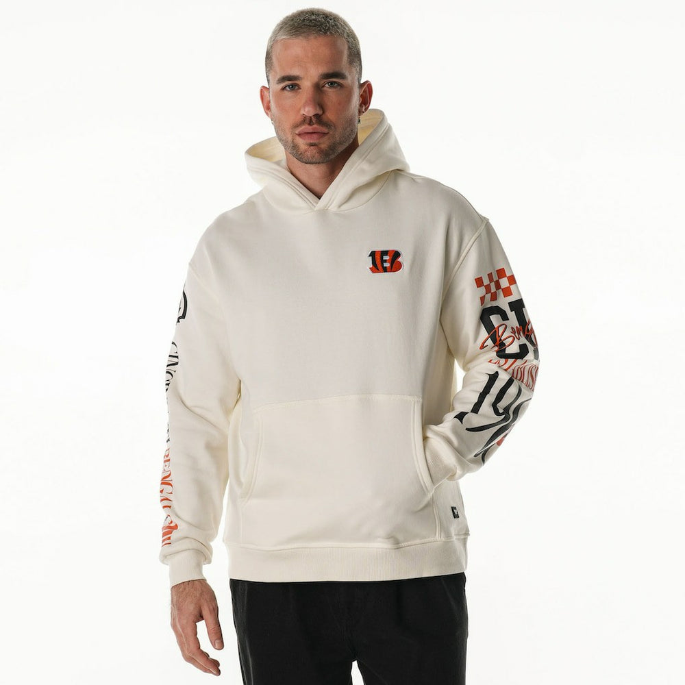 Cincinnati Bengals The Wild Collective Unisex Stacked Graphic Sleeve Fleece Hoodie Cream | NFL