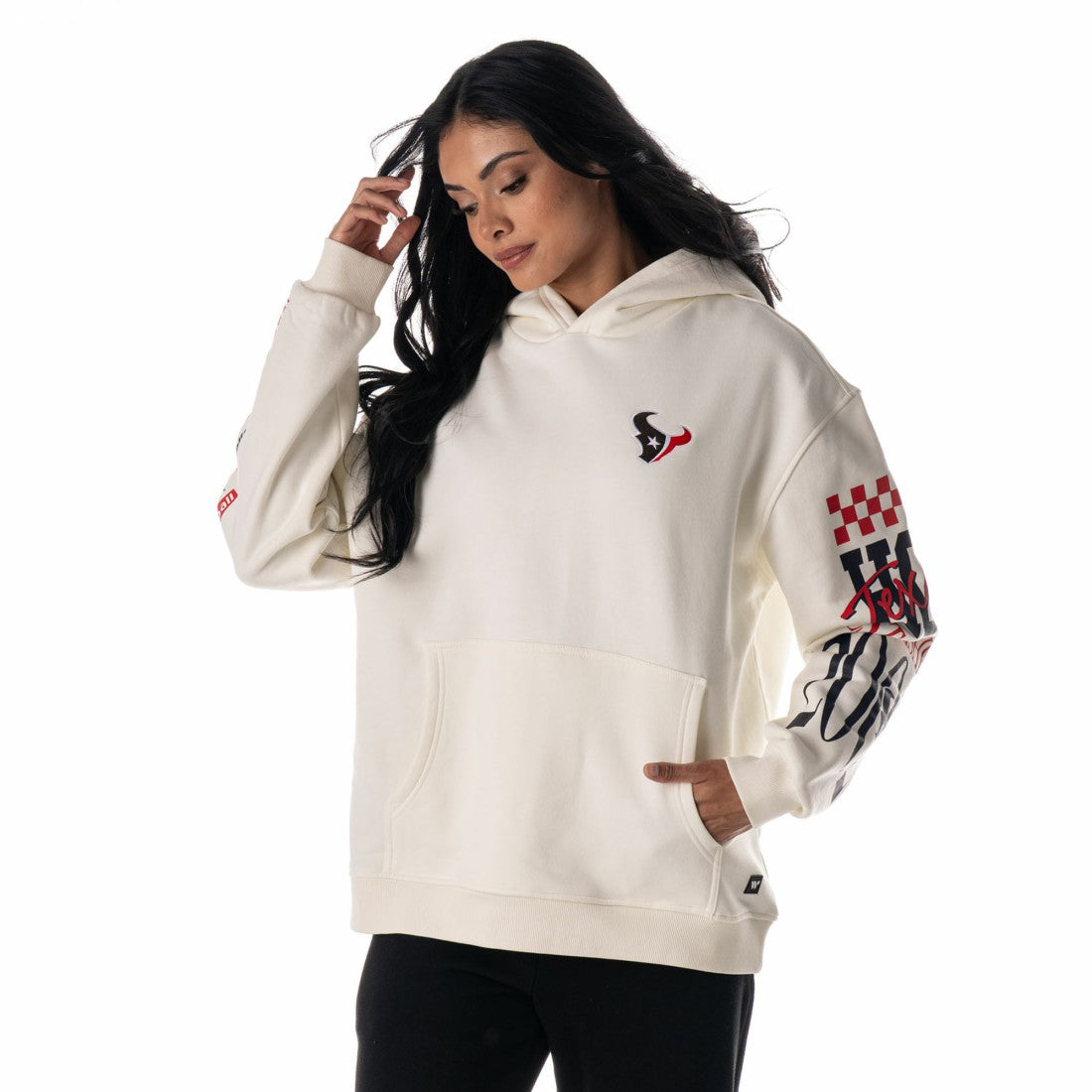 Houston Texans The Wild Collective Unisex Stacked Graphic Sleeve Fleece Hoodie Cream | NFL