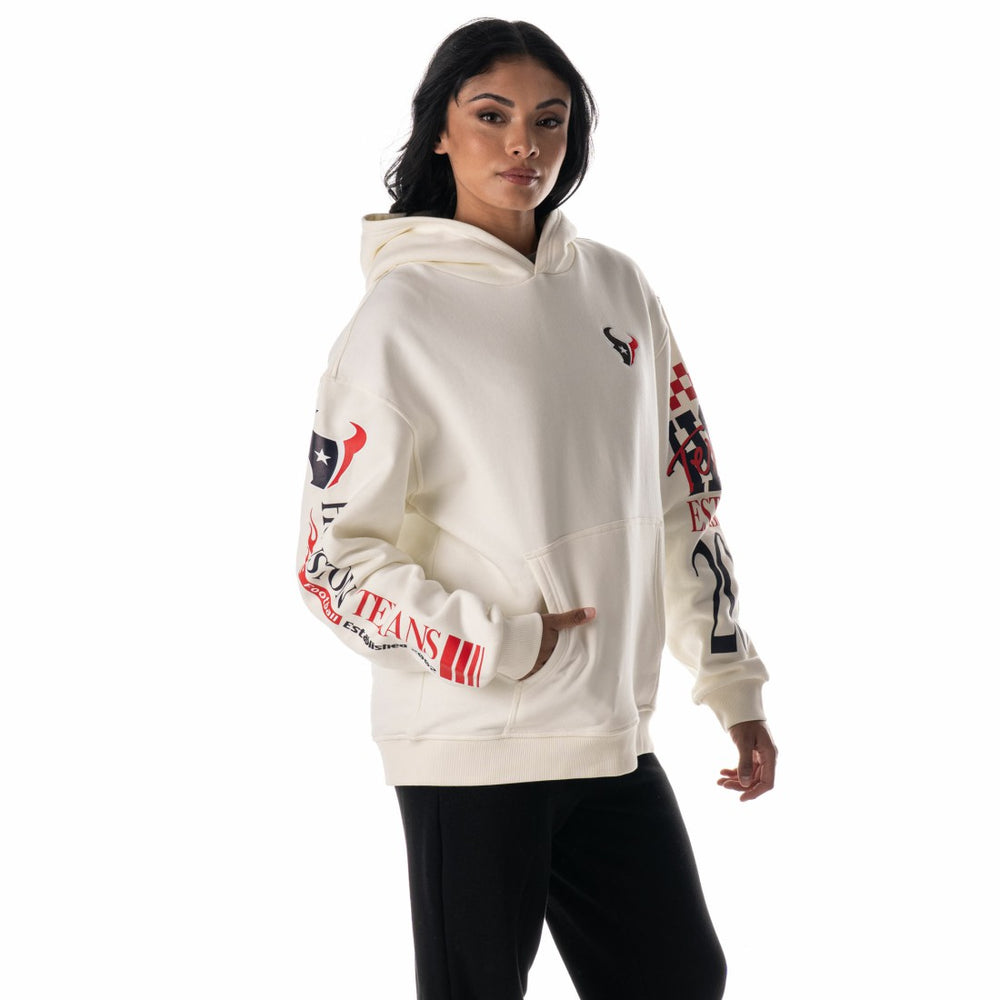 Houston Texans The Wild Collective Unisex Stacked Graphic Sleeve Fleece Hoodie Cream | NFL