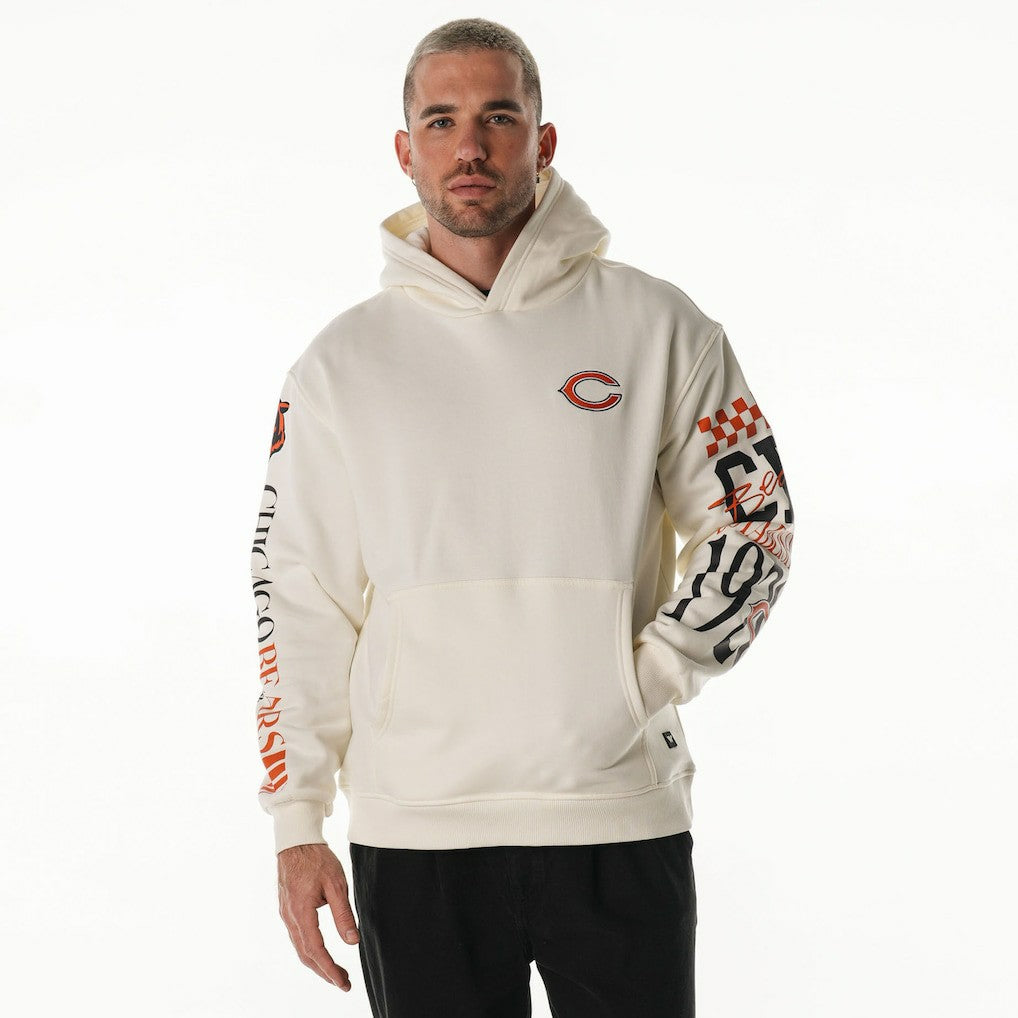 Chicago Bears The Wild Collective Unisex Stacked Graphic Sleeve Fleece Hoodie Cream | NFL