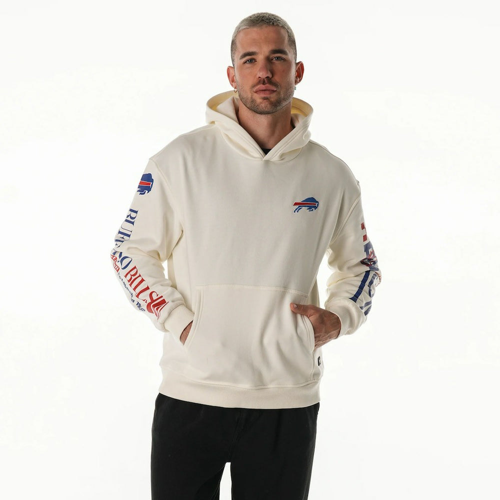 Buffalo Bills The Wild Collective Unisex Stacked Graphic Sleeve Fleece Hoodie Cream | NFL