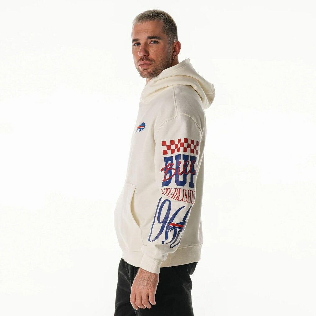Buffalo Bills The Wild Collective Unisex Stacked Graphic Sleeve Fleece Hoodie Cream | NFL