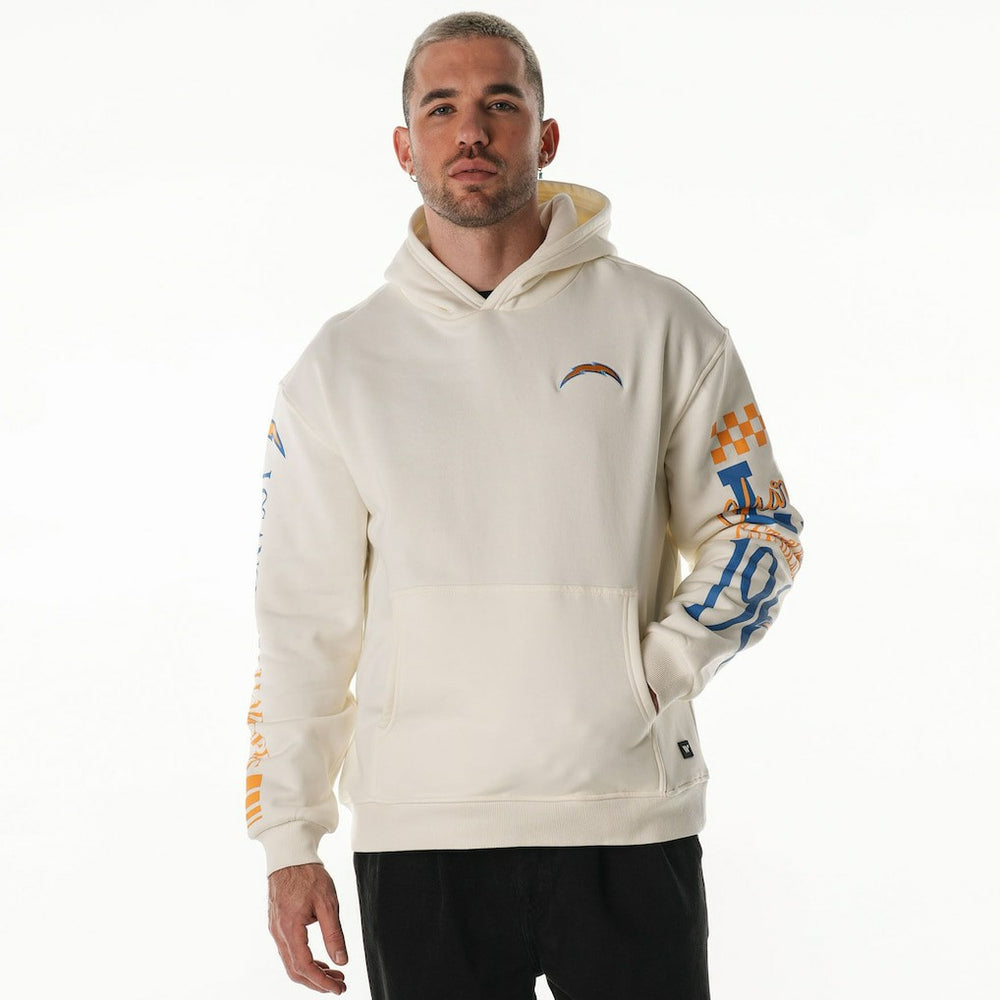 Los Angeles Chargers The Wild Collective Unisex Stacked Graphic Sleeve Fleece Hoodie Cream | NFL