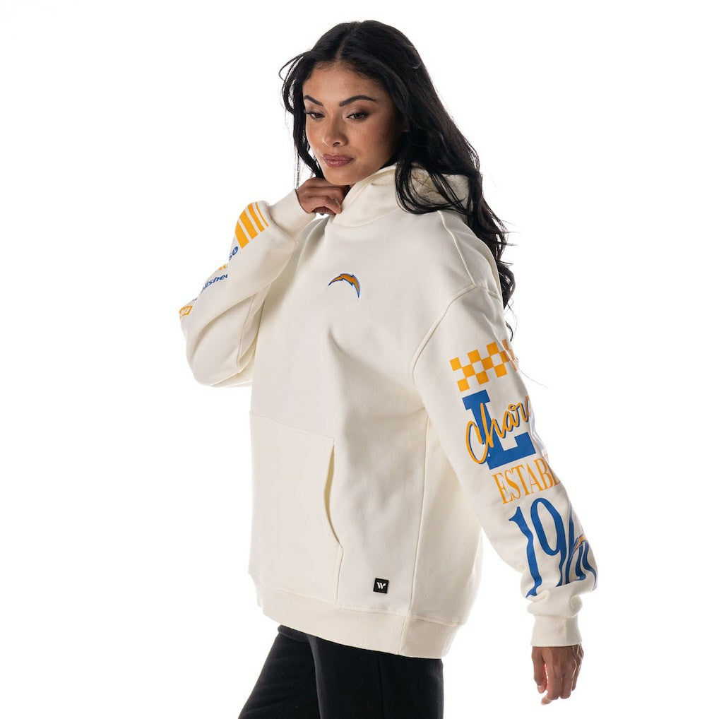 Los Angeles Chargers The Wild Collective Unisex Stacked Graphic Sleeve Fleece Hoodie Cream | NFL