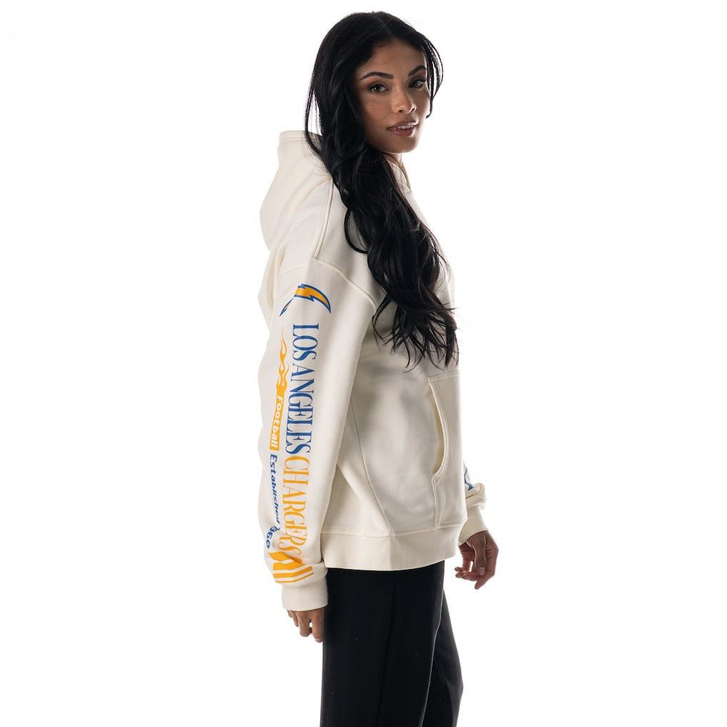 Los Angeles Chargers The Wild Collective Unisex Stacked Graphic Sleeve Fleece Hoodie Cream | NFL