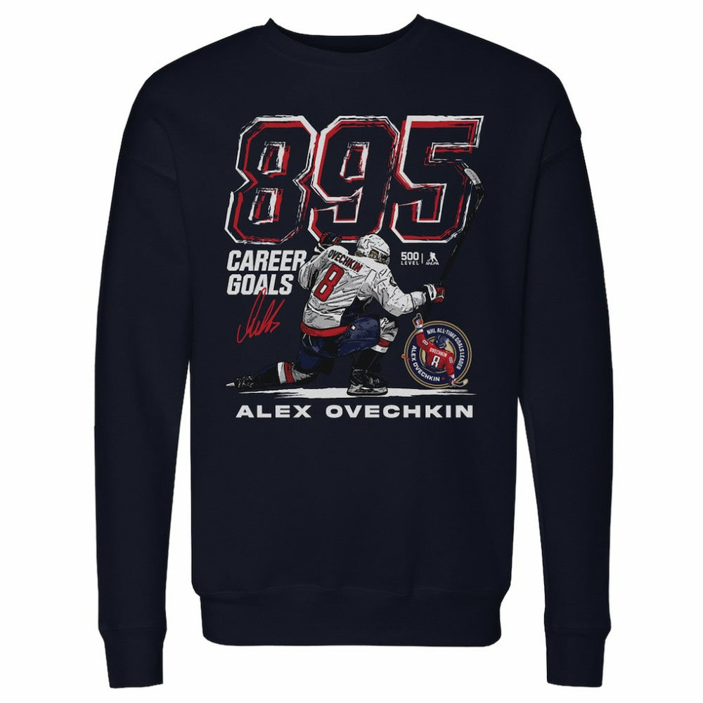Alexander Ovechkin Washington Capitals 500 Level NHL All-Time Leading Goal Scorer Grunge Pullover Sweatshirt - Navy - NHL