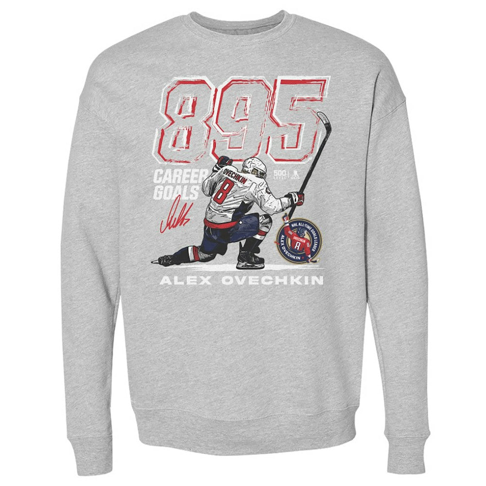 Alexander Ovechkin Washington Capitals 500 Level NHL All-Time Leading Goal Scorer Grunge Pullover Sweatshirt - Heather Gray - NHL