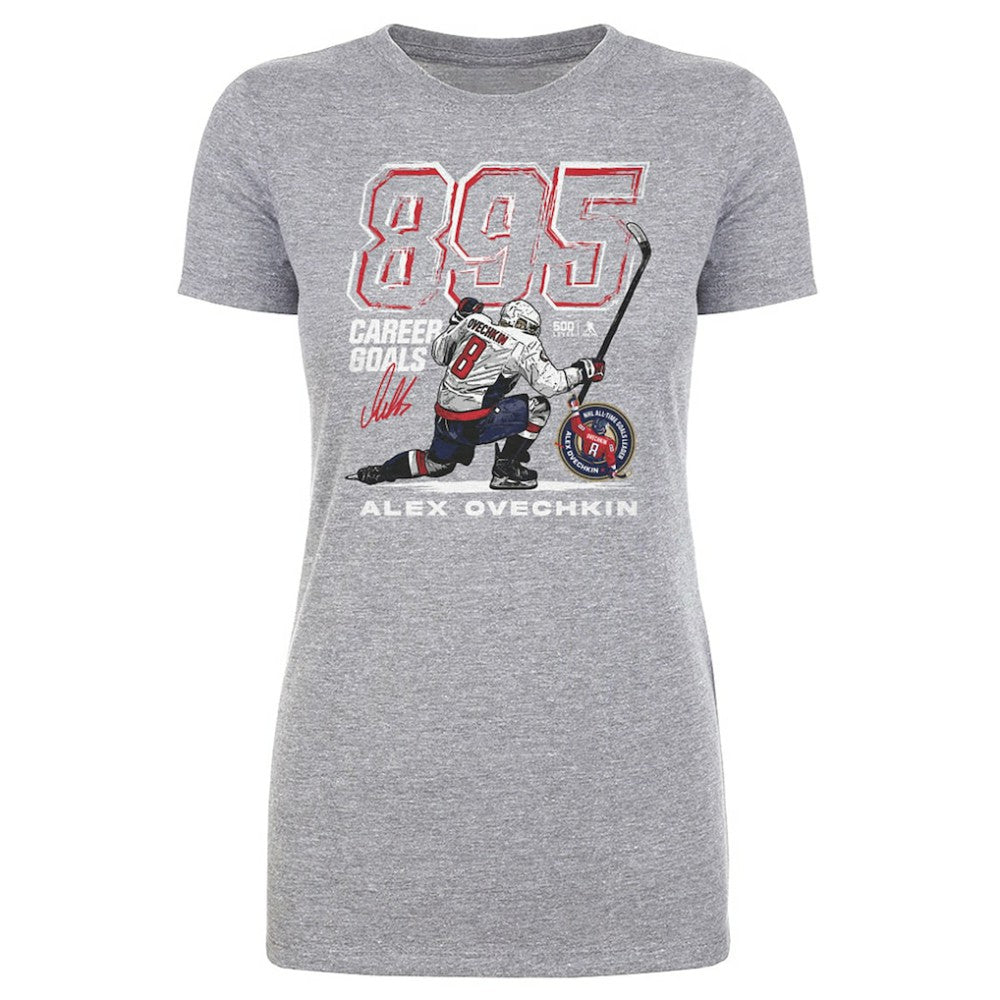 Alexander Ovechkin Washington Capitals 500 Level Women's NHL All-Time Leading Goal Scorer Grunge T-Shirt - Heather Gray - NHL