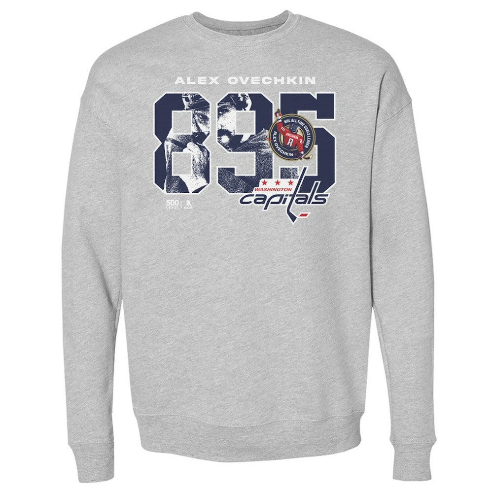 Alexander Ovechkin Washington Capitals 500 Level NHL All-Time Leading Goal Scorer Overlay Pullover Sweatshirt - Heather Gray - NHL