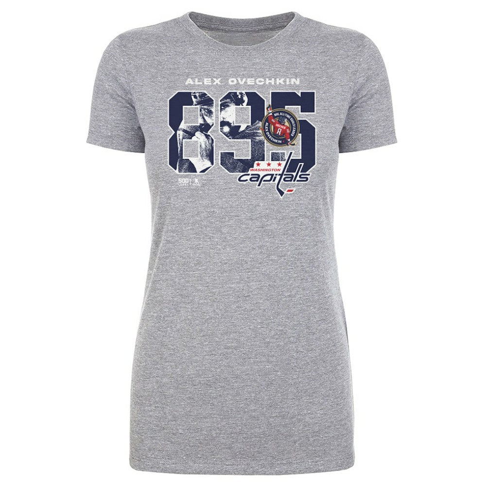 Alexander Ovechkin Washington Capitals 500 Level Women's NHL All-Time Leading Goal Scorer Overlay T-Shirt - Heather Gray - NHL