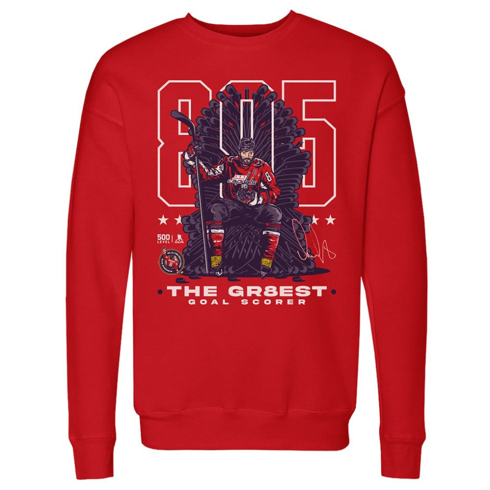 Alexander Ovechkin Washington Capitals 500 Level NHL All-Time Leading Goal Scorer Throne Pullover Sweatshirt - Red - NHL